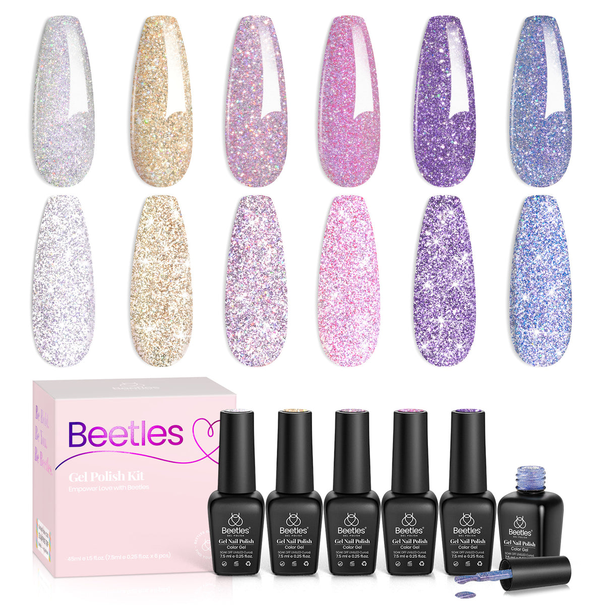 Beetles Reflective Glittering 6 Colors Gel Nail Polish Set Beetles UK