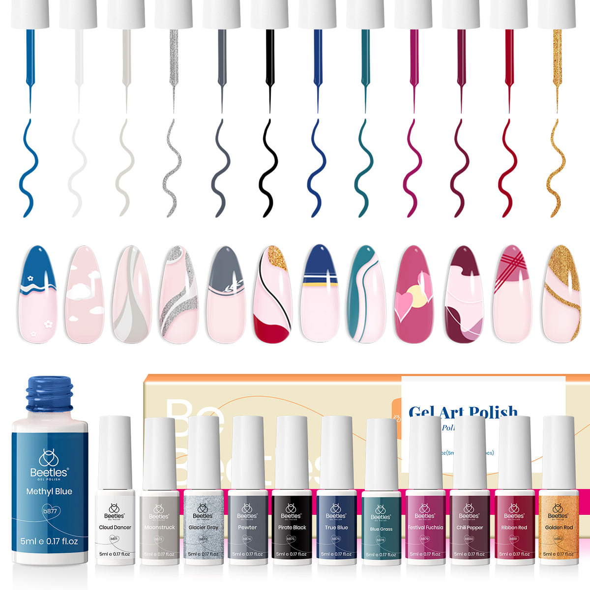 Beetles Gel Polish Nail Art Gel Liner Set Back to School Nails 12 Pcs