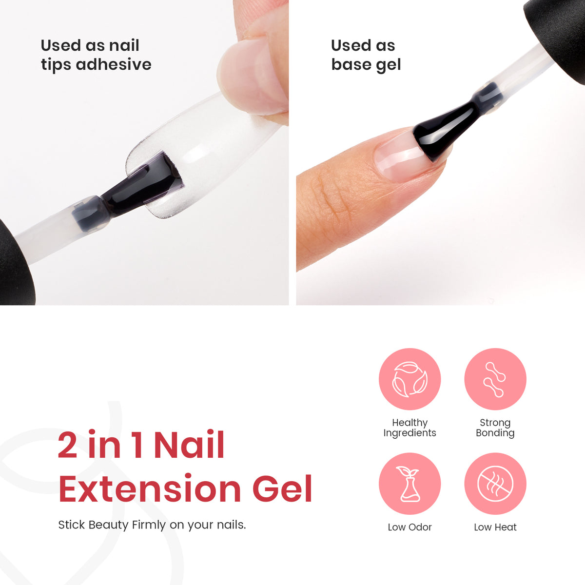 Beetles Gel Nail Kit, 2 In 1 Nail Glue Gel Base Coat with PreEtched