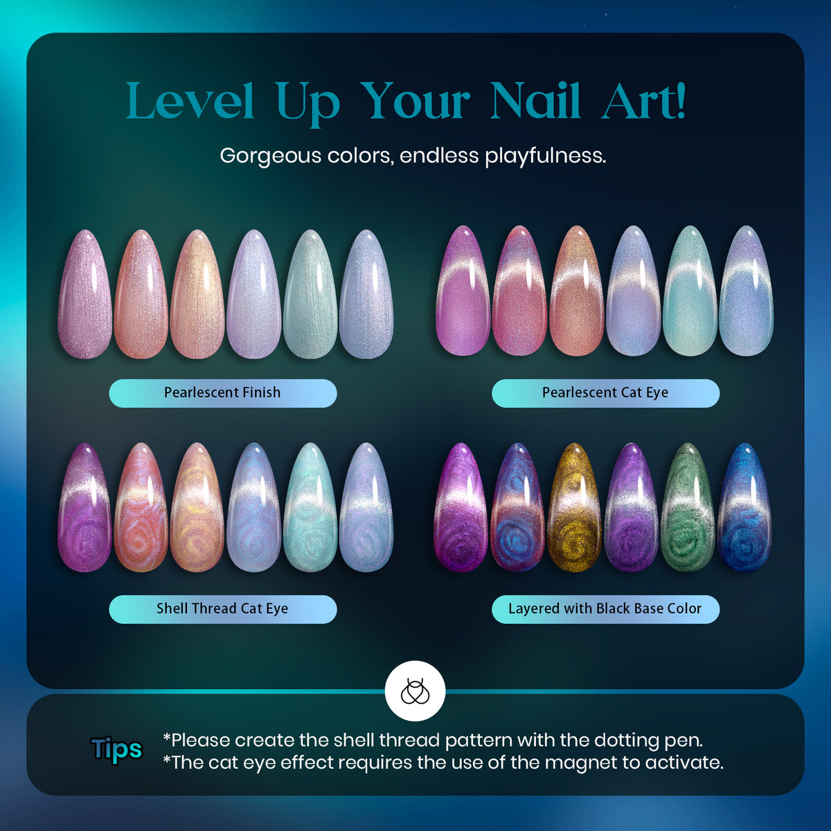 Beetles 6 Colors Cat Eye Gel Nail Polish Set Magical Swirl Glitter ...