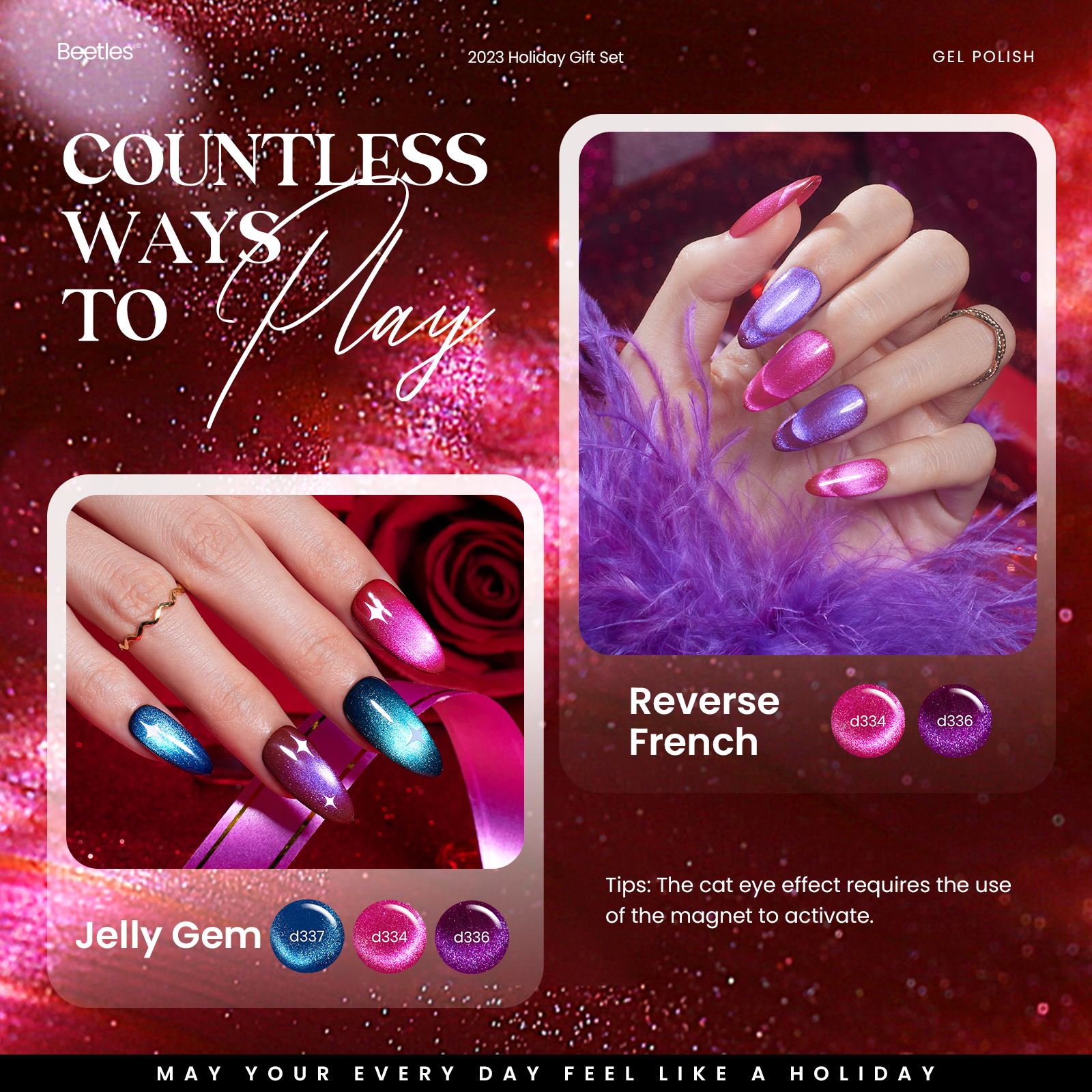Gemstone Party Cat Eye 20 Colors Gel Nail Polish Gift Set Beetles UK