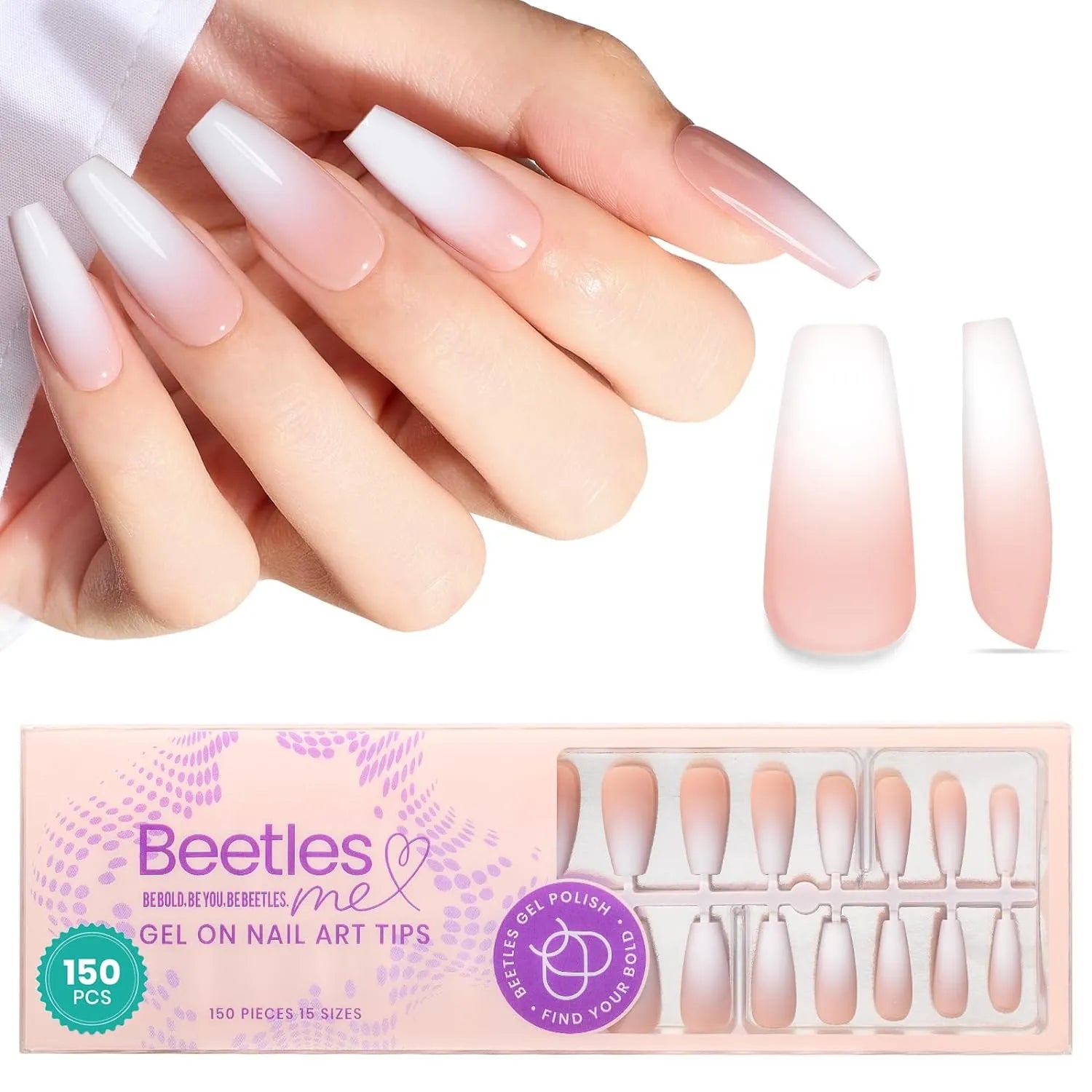 Medium Coffin Pre French Tip Press on Nails 150PCS 15 Sizes#006