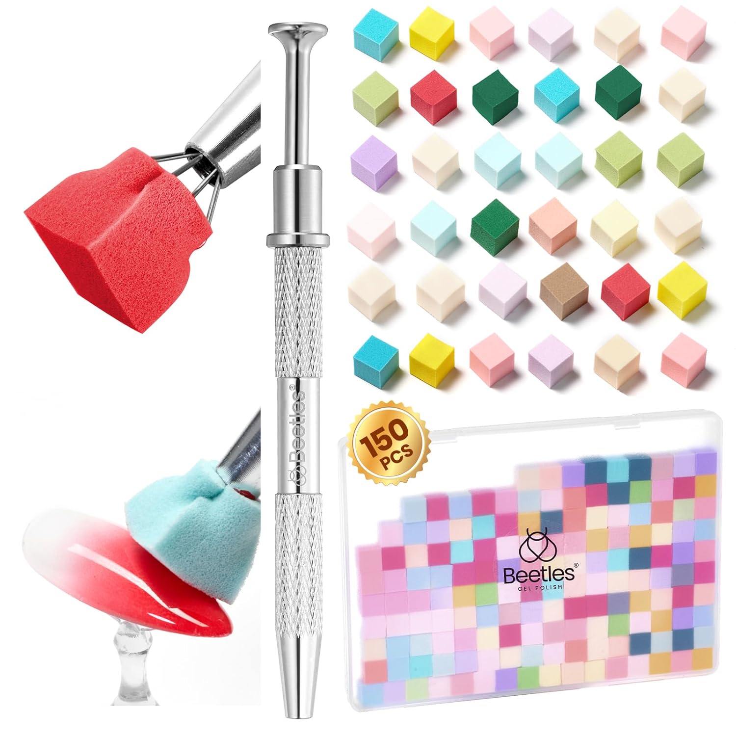 Example: 150Pcs Soft Nail Sponges Ombre Colorful Nail Sponge Grabbing Pen Blooming Nails Art Brushes