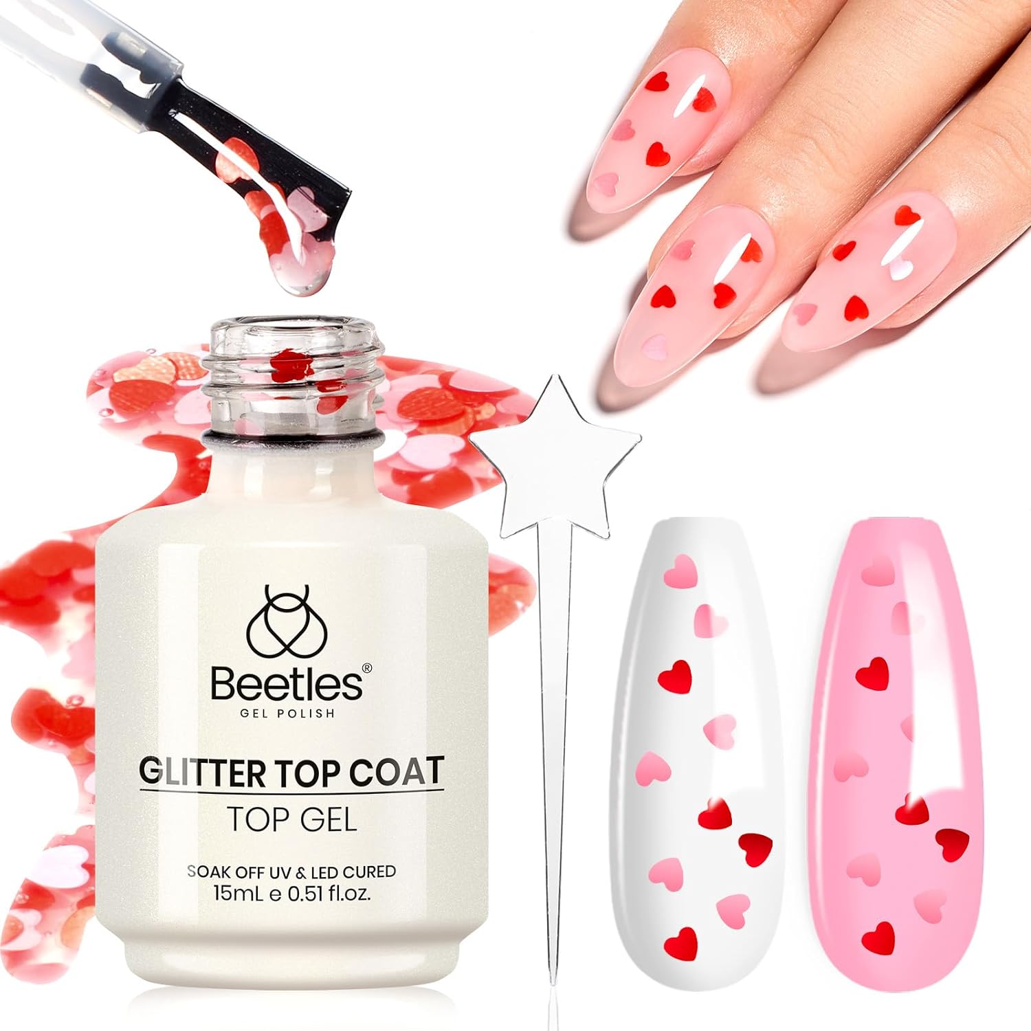 Pink & Heart Holographic Glitter Top Coat