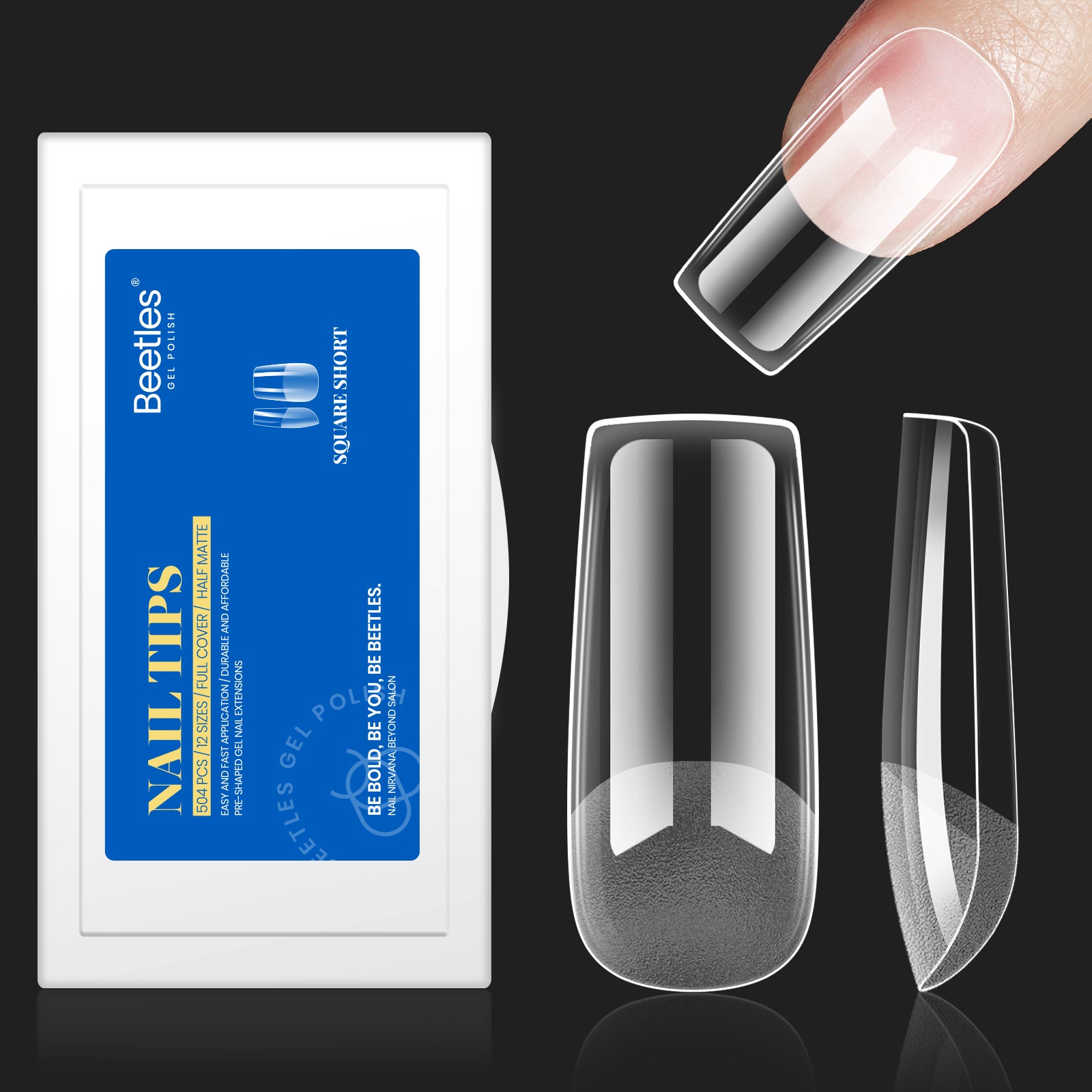 Medium Square Half Matte Nail Tips 12 Sizes 504Pcs