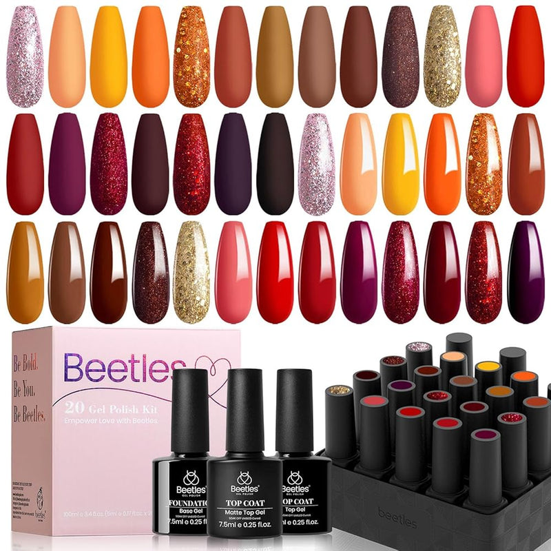 Beetles Autumn Gel Nail Polish - 20 Gel Colors with Glossy Matte Top Base Coat