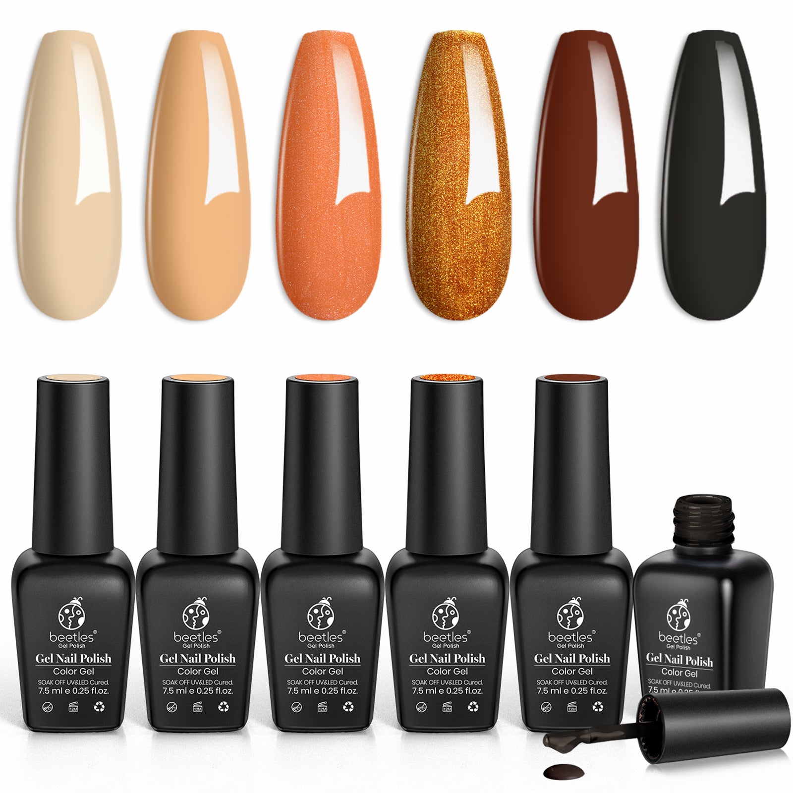 Beetles Amberglow Gel Polish Set Fall Winter Brown Yellow Gold Glitter Beetles UK