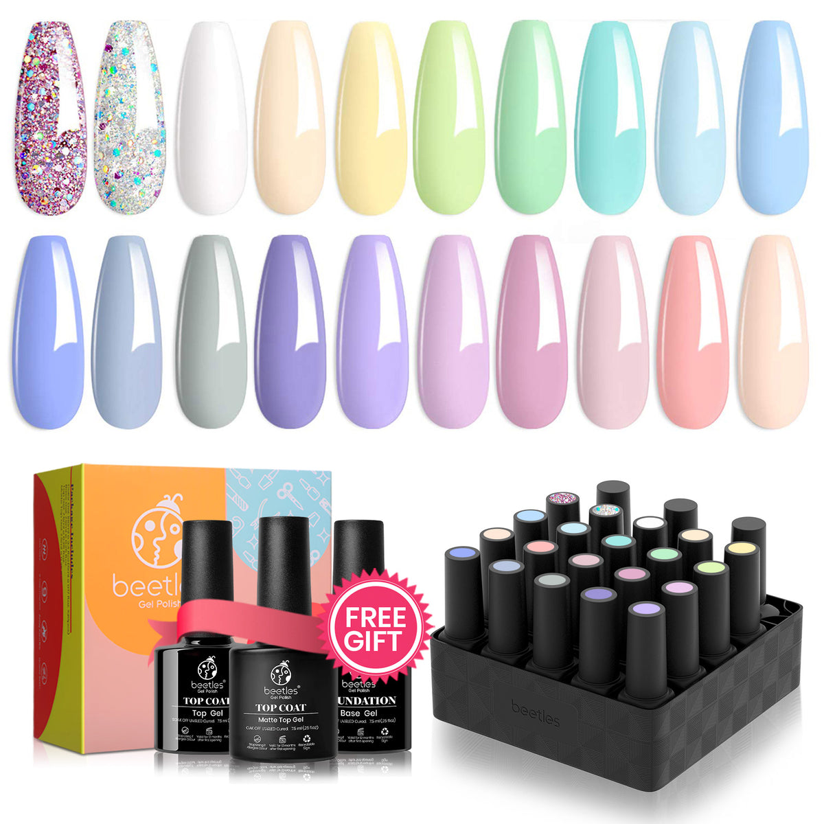 Pastel Paradise - 20 Gel Colors Set with Top and Base Coat (5ml/Each ...