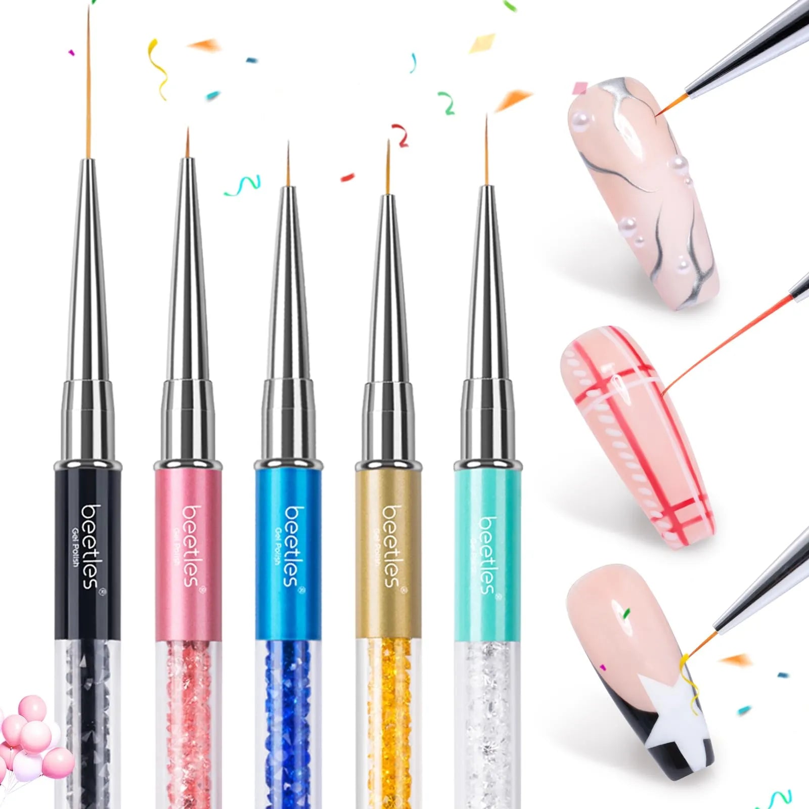 5 Piece Nail Art Liner Brush Set Precision Gel Application Sizes 5 7 9 11 20mm
