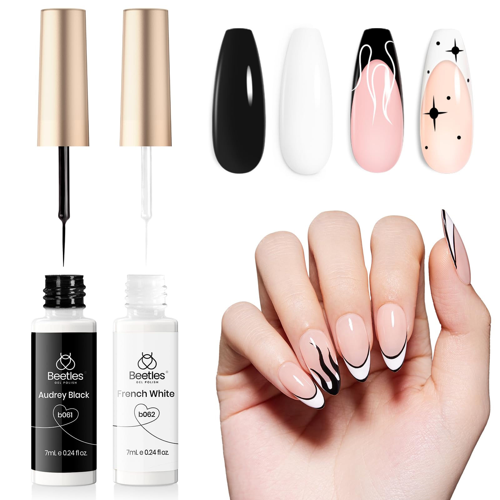 Gel Polish Set 2 Popular & White HEMA FREE Nail Art Polish Gel Art Paint Swirl Built Thin Brush