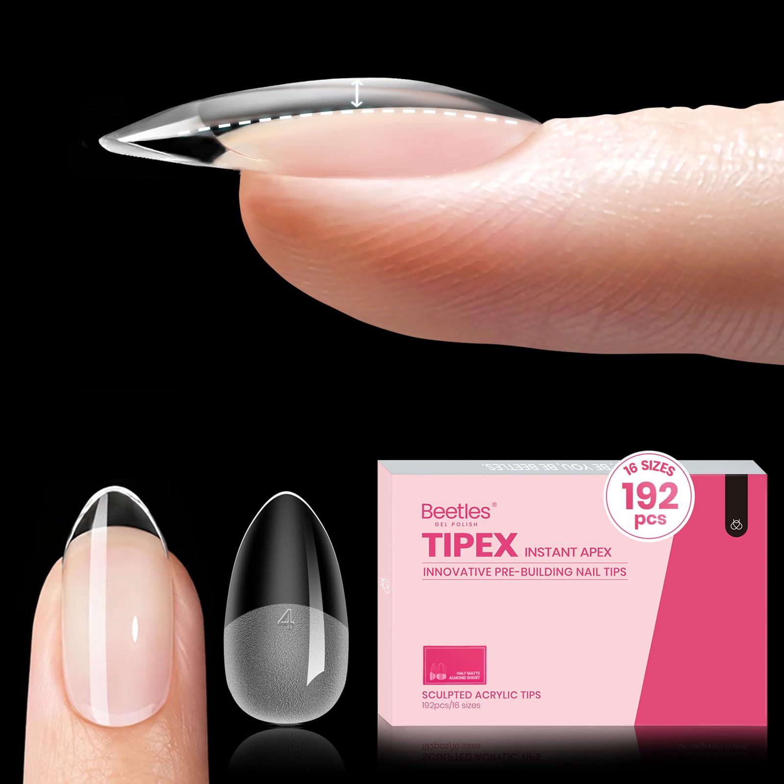 Almond Short Tipex Instant Apex Nail Tips 192pcs 16 Sizes