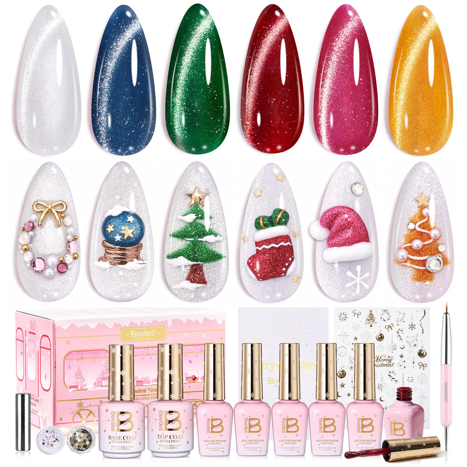 Opulent Noel 6 Colours Christmas Cat Eye HEMA free TPO free Gel Nail Polish Kit 2026 Limited Edition