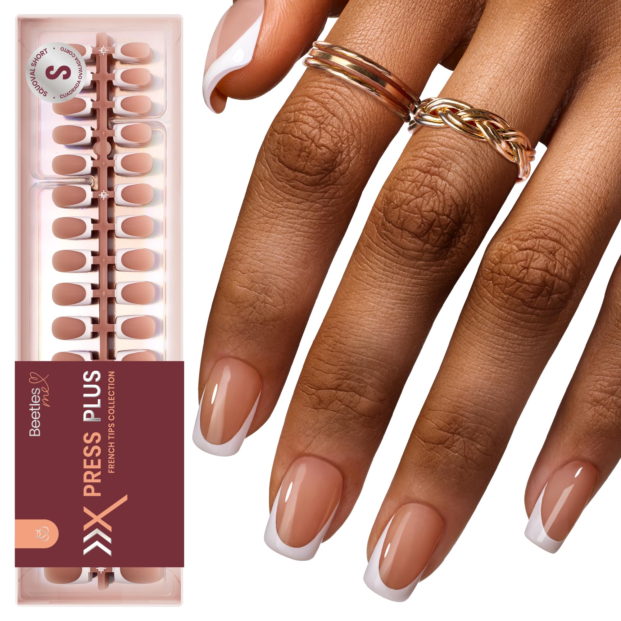 French 4 1 Gel Nail Tips Brown Press on Nails Short Square 224pcs 16 Sizes
