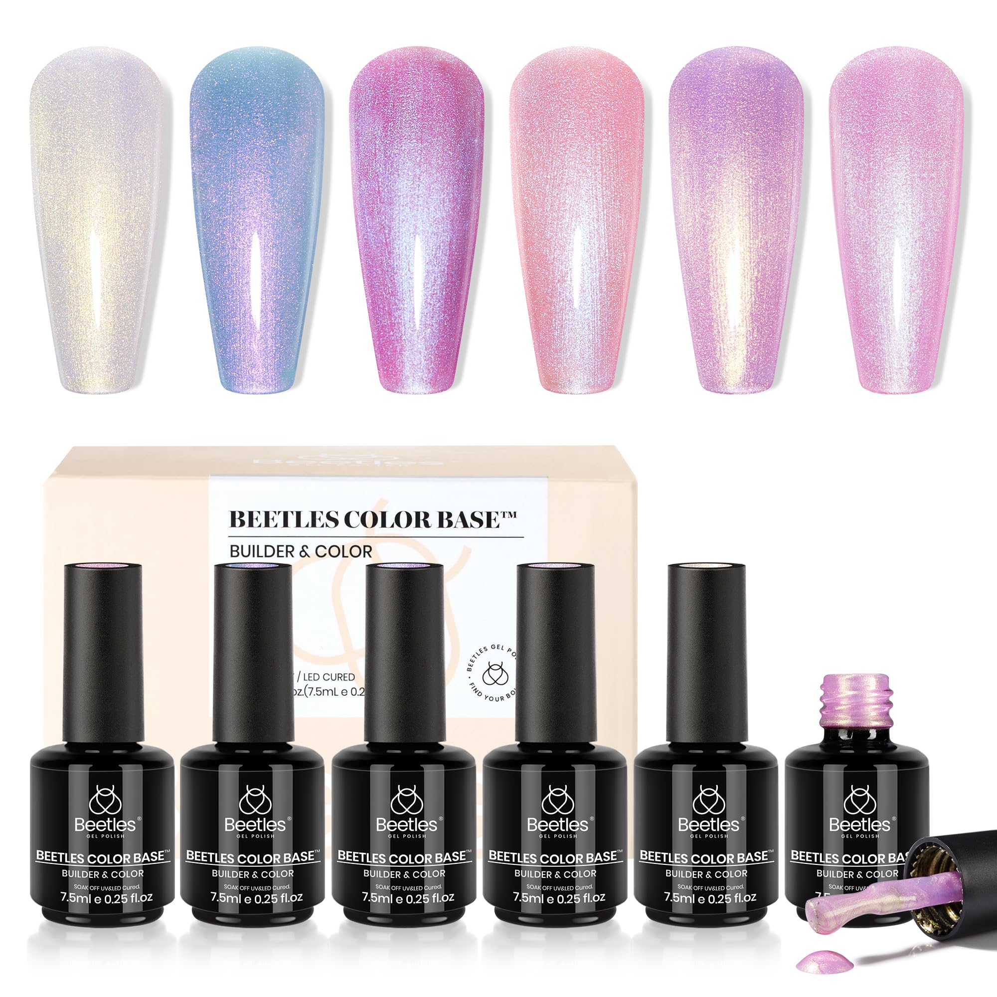 Pearl Rubber 6Pcs Pastel Rubber Base Coat Shimmer