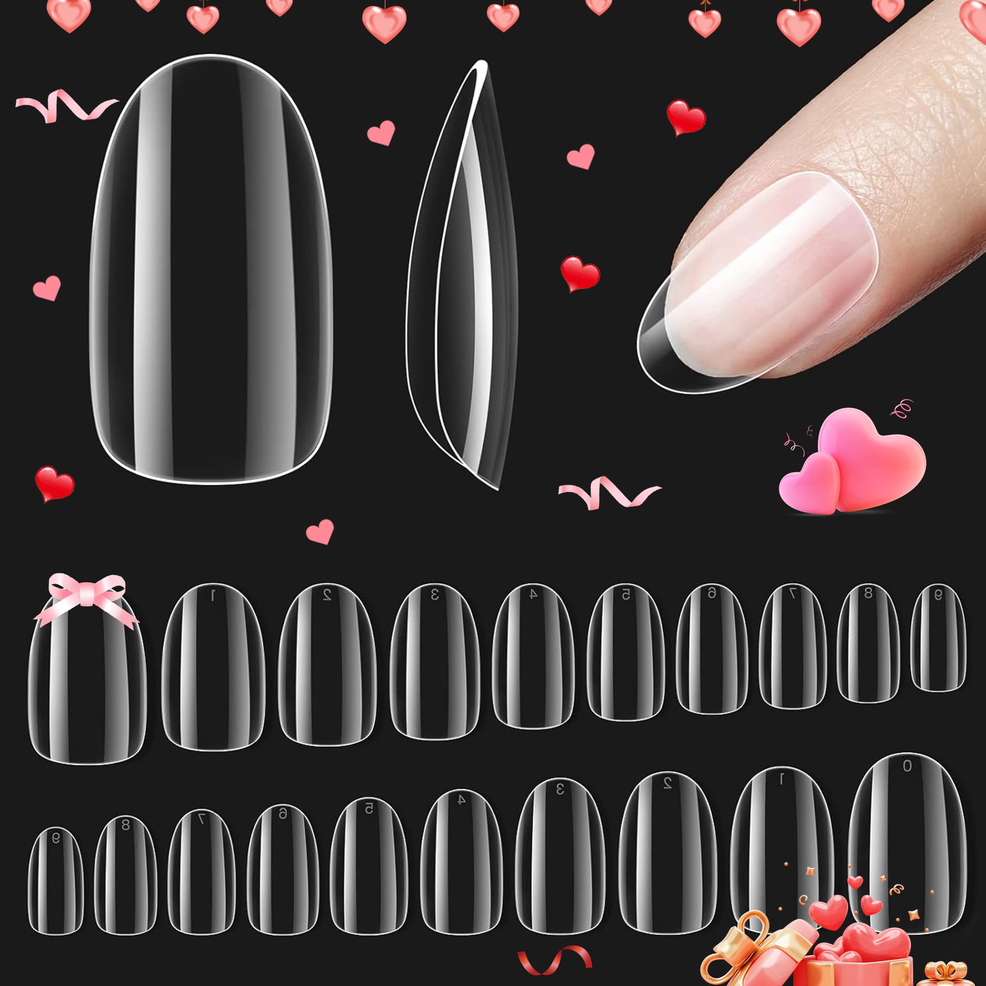 Beetles Short Oval Shape 500Pcs Clear Soft Gel Tips for Easy Extensions Acrylic Press-On DIY Nails Gift