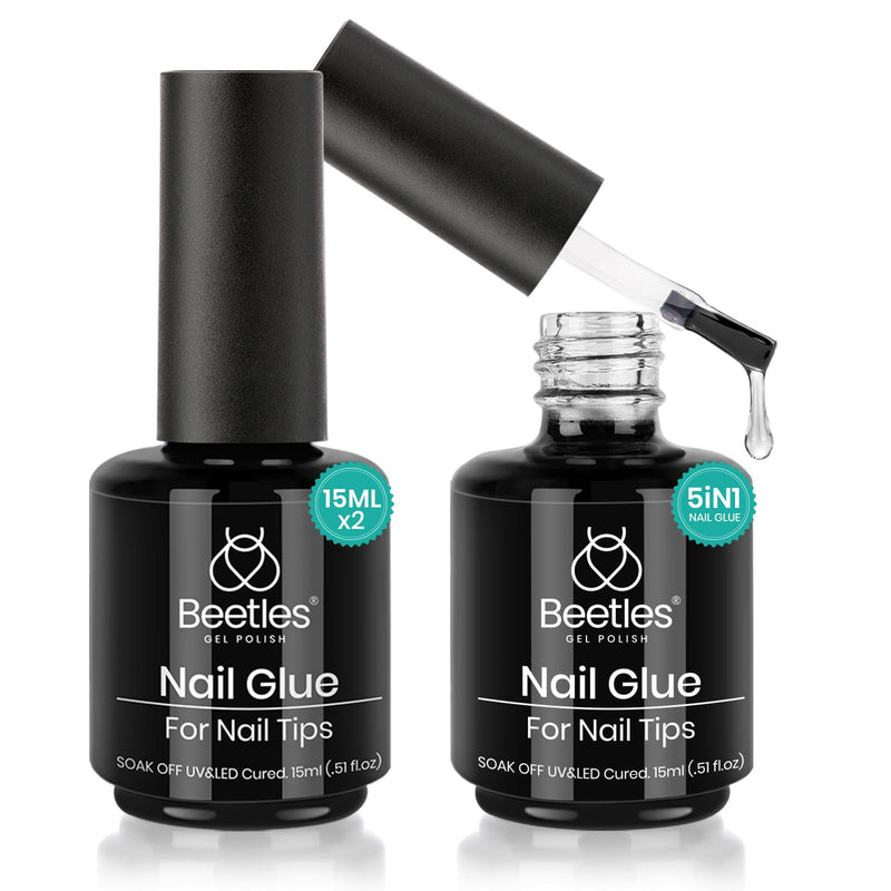 beetles Gel Polish & Glue Kit for Acrylic Nails, 2 In 1 Nail Glue and Base Gel 2 PCS 15ml