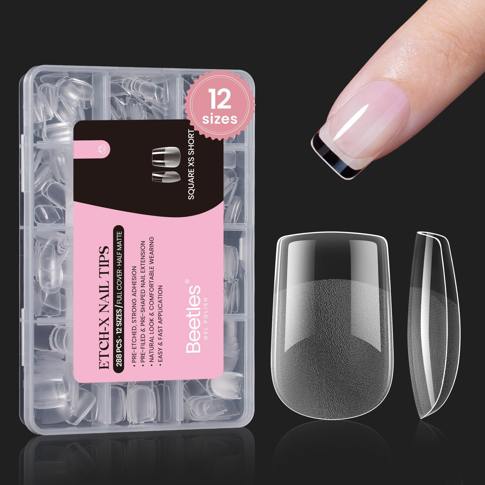 12 Sizes Gel Nail Tips Short Square Gel Nail Tips 288Pcs