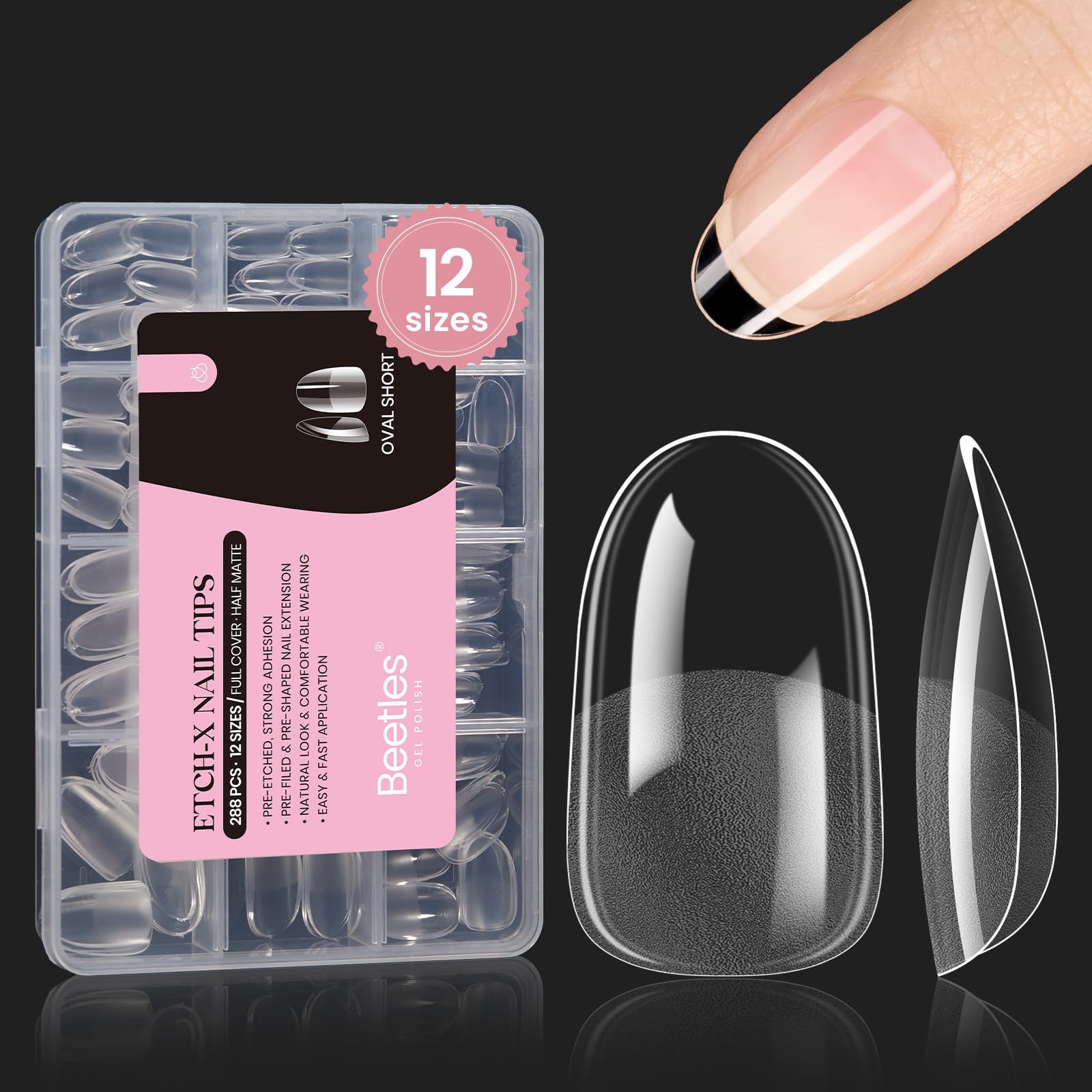 12 Sizes Gel Nail TipsShort Oval Gel Nail Tips 288Pcs