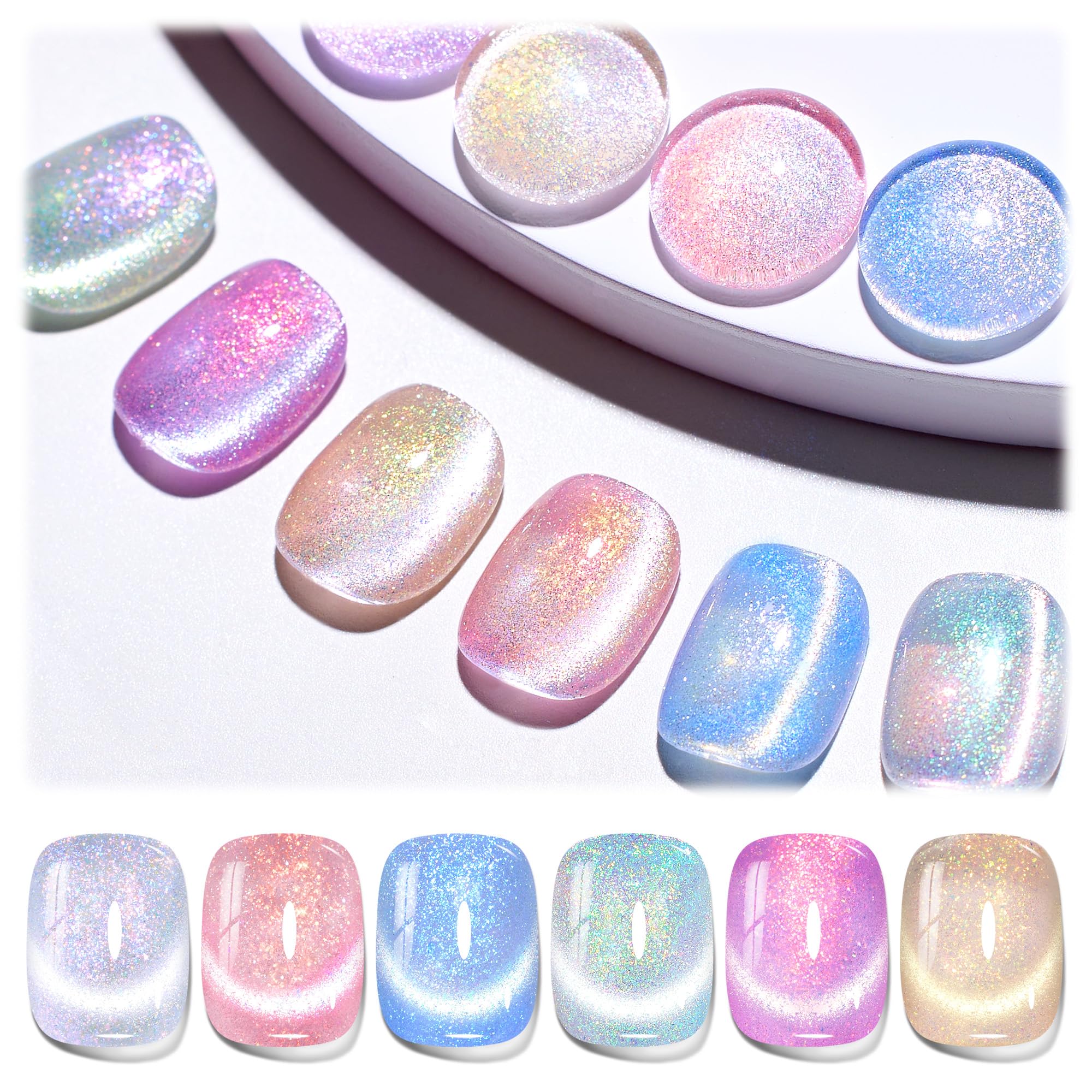 Holographic Cat Eye Gel Fairys Descent 6 Colors Gel Nail Polish Set