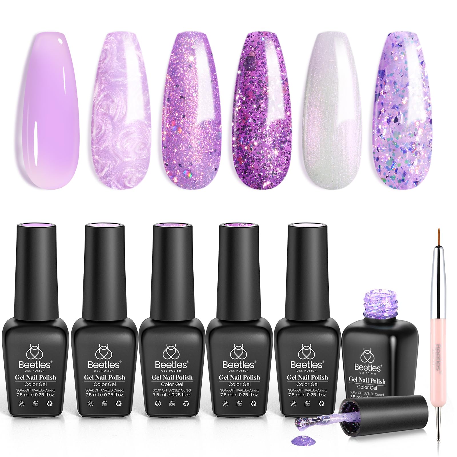 Moonlit Whimsy 6 HEMA FREE Gel Nail Polish Set Shimmer Pearl Jelly Gel Polish