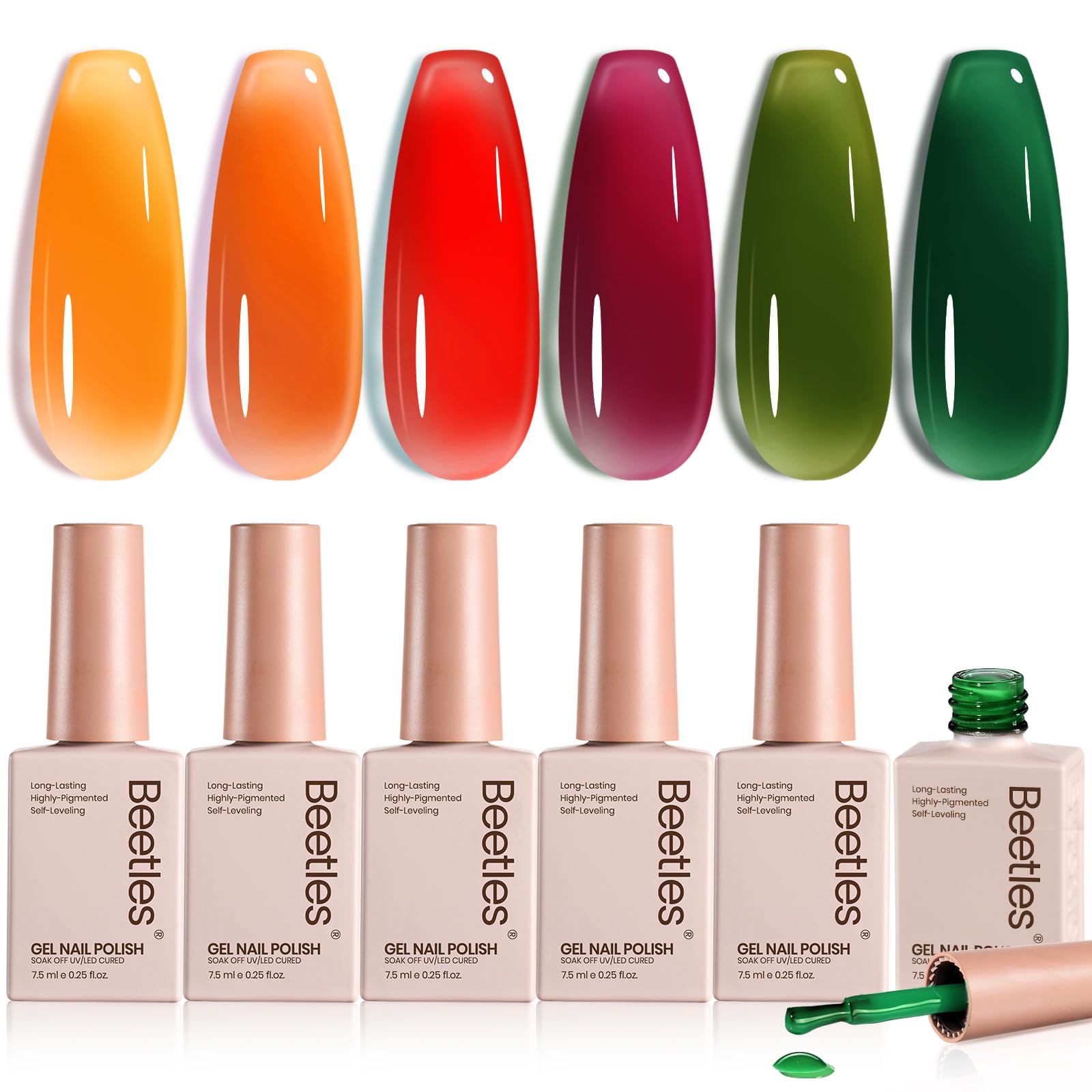 Gel Polish Long Lasting Sheer Glow Nails 6 Colors Nail Set Autumn Winter Nails