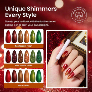 Beetles Christmas Gel Polish Set - 6 Colors Glitter Brown Orange Red Green Colors Shimmer Nail