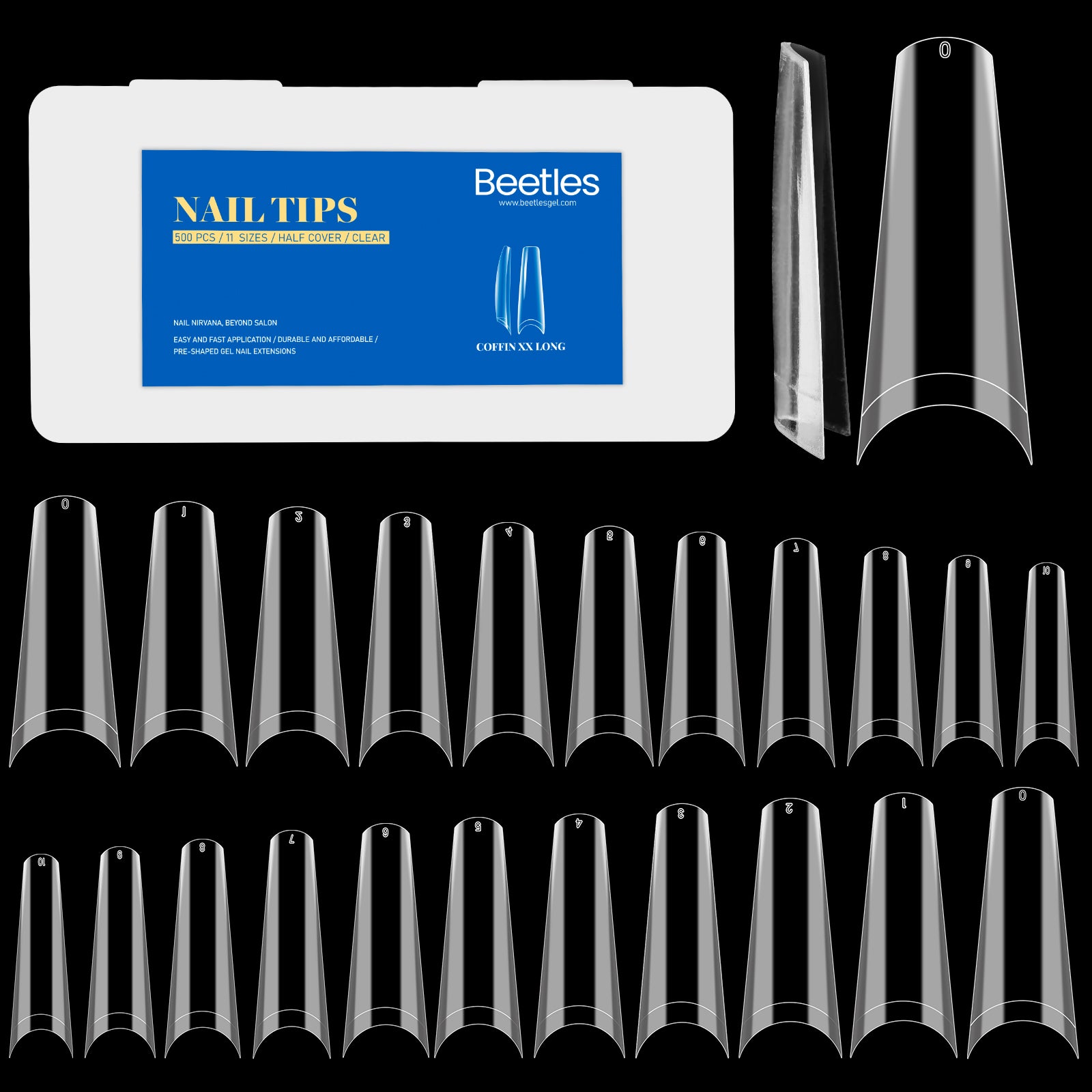 Coffin XX Long Half Cover ABS Material Pre-shaped Clear Nail Tips-500pcs#001