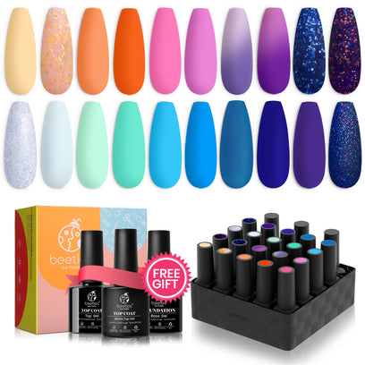 Coastal Twilight - 20 Gel Colors Set with Top and Base Coat (5ml/Each)