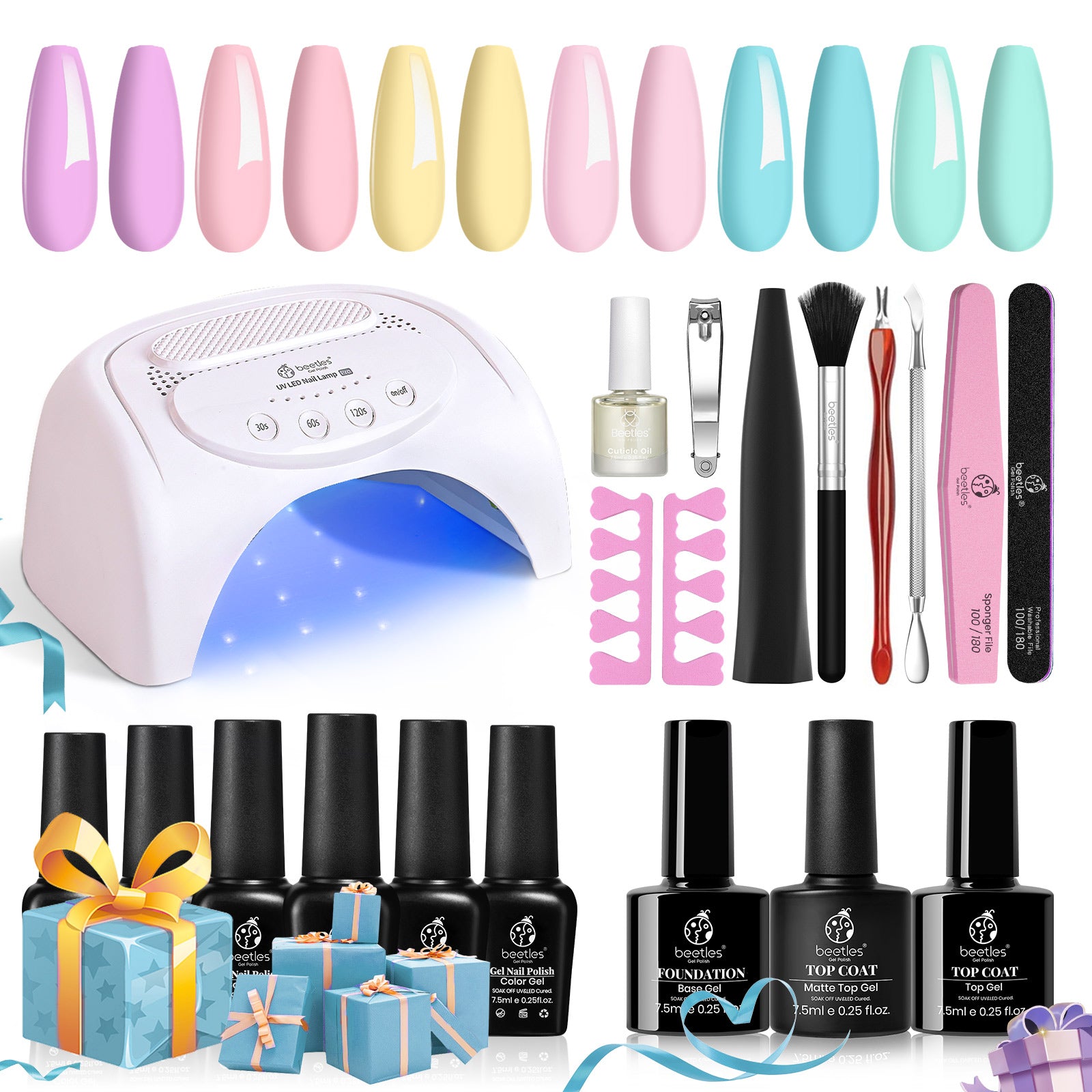 All-in-one Nail Starter Kit Gel Manicure Gift Box with 6 Shades#019
