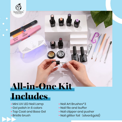 All-in-one Nail Manicure Portable Starter Kit with 6 Color Gel #075