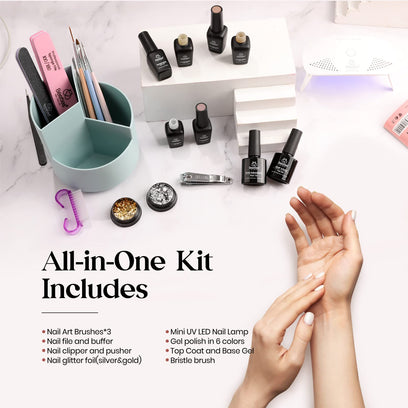 All-in-one Nail Manicure Portable Starter Kit with 6 Color Gel #071