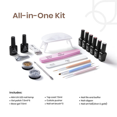 All-in-one Nail Manicure Portable Starter Kit with 6 Color Gel #068